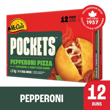 McCain® Pizza Pockets® Pepperoni, Made in Canada from domestic and imported ingredients, 12 x 100g