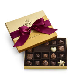 Assorted Chocolate Gold Gift Box, Solid Wine Ribbon, 18 pc.