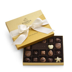 Assorted Chocolate Gold Gift Box, Ivory Ribbon, 18 pc.