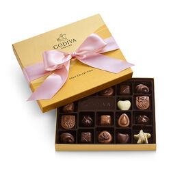 Assorted Chocolate Gold Gift Box, Pink Ribbon, 18 pc.