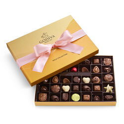 Assorted Chocolate Gold Gift Box, Pink Ribbon, 36pc.
