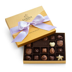 Assorted Chocolate Gold Gift Box, Orchid Ribbon, 18 pc.