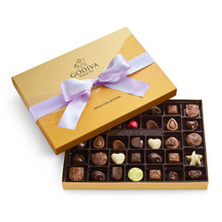 Assorted Chocolate Gold Gift Box, Orchid Ribbon, 36 pc.