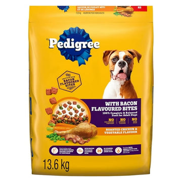 PEDIGREE with Bacon Flavoured Bites Adult Dry Dog Food Roasted Chicken & Vegetable Flavour, 13.6kg