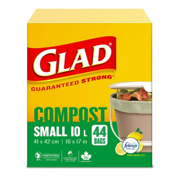 Glad Certified Compostable Bags - Small 10 Litres -, Lemon scent, 44 Compost Bags