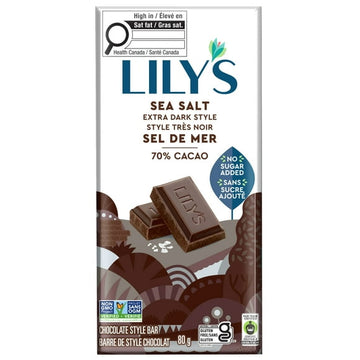Lily's Sea Salt Extra Dark Chocolate Style Bar 80g, Lily's Sea Salt Extra Dark Chocolate Style Bar