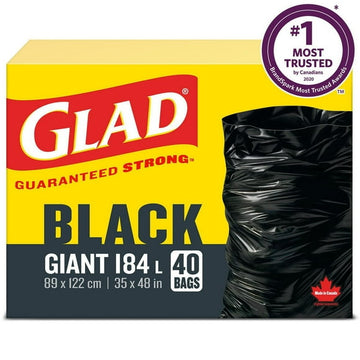 Glad Black Garbage Bags - Giant 184 Litres, - 40 Trash Bags