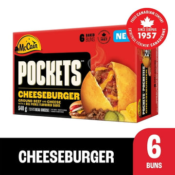 McCain Pockets® Cheeseburger, Made in Canada from domestic and imported ingredients, 6 x 90g
