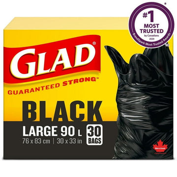 Glad Black Garbage Bags - Large 90 Litres,, 30 Trash Bags