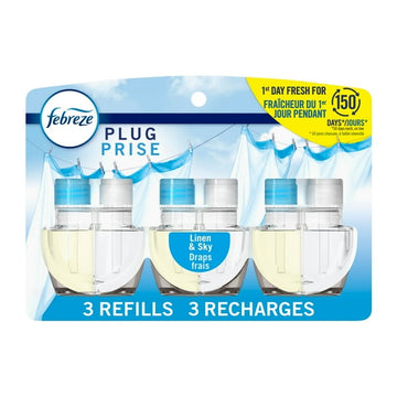 Febreze Plug In Air Freshener, Odor-Fighting Scented Oil Refill, Linen & Sky Scent, 3 Refills, 77.7ML