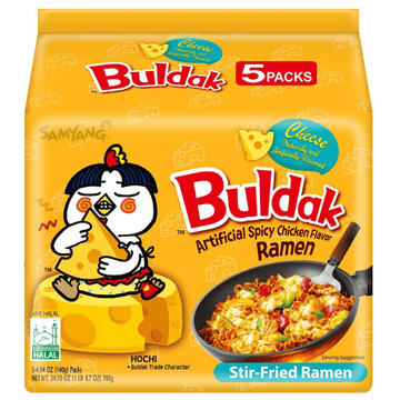 Samyang – Spicy Chicken Buldak Noodle (Cheese) 140g x 5, Pack of 5 (140g each), Creamy Cheese