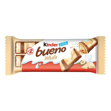 KINDER BUENO White Chocolate and Hazelnut Cream Candy Bars, 2 Individually Wrapped Bars Per Pack (39g), 39g