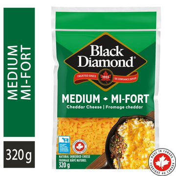 Black Diamond Shredded Cheese Cheddar Medium, 320 g