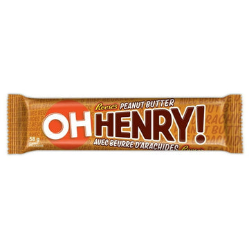 OH HENRY! Chocolatey bar with REESE'S peanut butter, 58g OH HENRY! with REESE peanut butter.