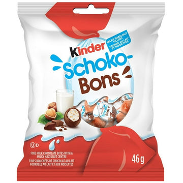 KINDER SCHOKO-BONS, Fine Milk Chocolate Candy Bites with a Milky and Hazelnut Filling, Individually Wrapped Chocolate bon-bons (46g)., Milk Chocolate with Hazelnut