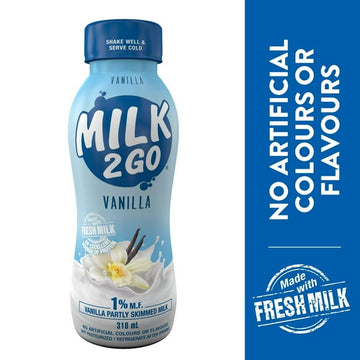 Milk2Go 1% Vanilla Partly Skimmed Milk, 310 mL
