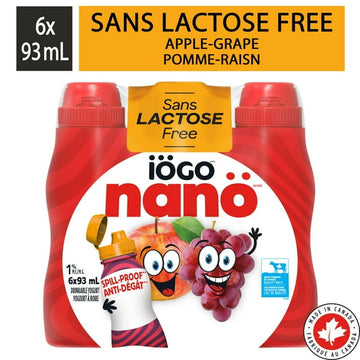 iÖGO Nanö Drinkable Yogurt Lactose Free Apple-Grape 1%, 6x93ML