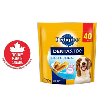 PEDIGREE DENTASTIX Oral Care Original Adult Dog Treats - For Medium Breeds - Reduces Plaque and Tartar Buildup - 25 Sticks, 12-40 Treats
