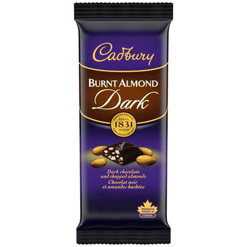 CADBURY Burnt Almond Chocolate Bar, Dark Chocolate with Chopped Almonds, Dark Chocolate Bar, Single Bar, 90 g, CAD BURNT ALMOND 90G 21