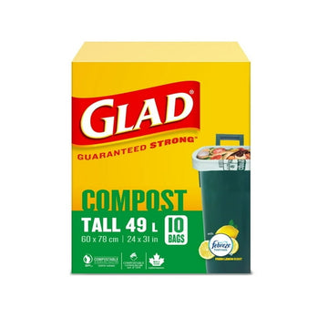 Glad Certified Compostable Bags - Tall 49 Litres -, Lemon scent, 10 Compost Bags