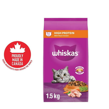 WHISKAS Adult Dry Cat Food, High Protein, Real Chicken Flavour, 1.5kg