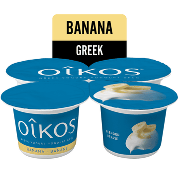 Oikos Greek Yogurt, Banana, Blended, 2% MF, 4 x 100 g