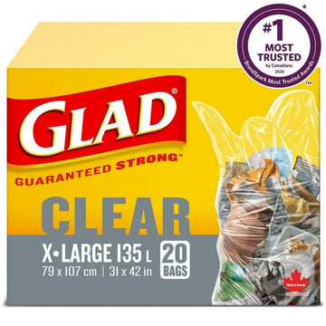 Glad Clear Garbage Bags - Extra Large 135 Litres -, 20 Trash Bags