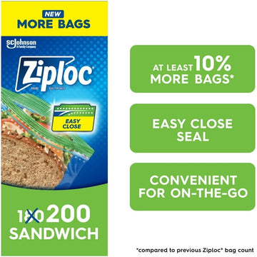 Ziploc® Sandwich Bags with Grip 'n Seal Technology, 180 Bags