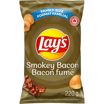 Lay's Smokey Bacon flavoured potato chips, 220 g.