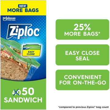 Ziploc® Sandwich Bags with Grip 'n Seal Technology, 40 Bags