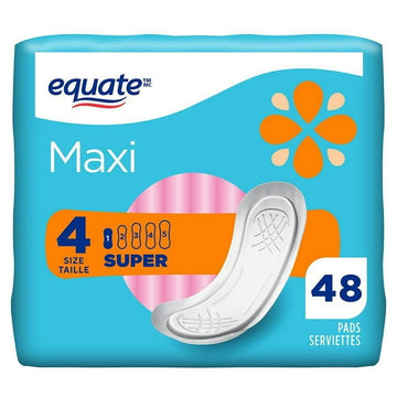 Equate Super Maxi Pads, 48 count pack