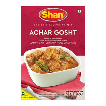 Shan Achar Gosht Seasoning Mix (50g) - Spice Packets for Meat in Tangy Pickle Condiments - Authentic Indian Spices for Curry & Gravy - No Preservatives, Gluten-Free & Halal, 50 g