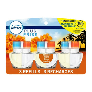 Febreze Plug In Air Freshener, Odor-Fighting Scented Oil Refill, Hawaiian Aloha Scent, 3 Refills, 77.7ML