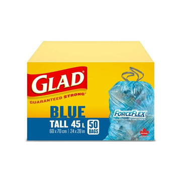 Glad Blue Recycling Bags - Tall 45 Litres - ForceFlex, Drawstring,, 50 Trash Bags