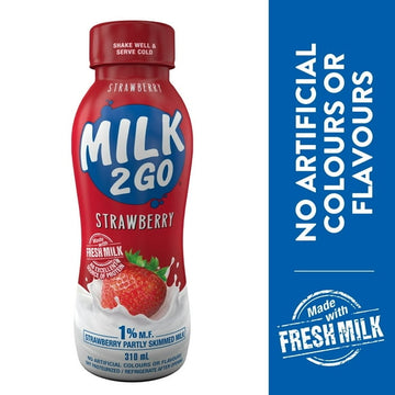 Milk2Go 1% Strawberry Partly Skimmed Milk, 310 mL