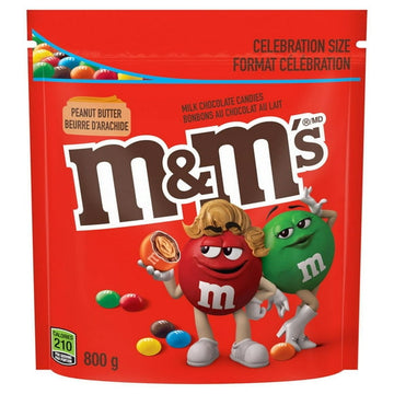 M&M'S, Peanut Butter Milk Chocolate Candies, Pantry Size Share Bag, 800g, 1 pouch, 800 g