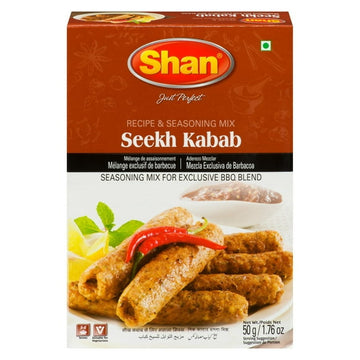 Shan Seekh Kabab Seasoning Mix 1.76 oz (50g) - Premium BBQ Spice Powder for Authentic Traditional Kebab Flavor - Vegetarian-Friendly Spice Mix - Perfect for Grilling Kabobs & Kebabs, 50 g