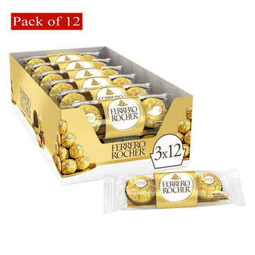 Ferrero Rocher Fine Hazelnut Milk Chocolate, Individually Wrapped Chocolate Candy Gifts, 3 Count (Pack of 12)