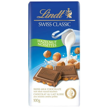 Lindt SWISS CLASSIC Hazelnut Milk Chocolate Bar, 100 Grams, 100 g