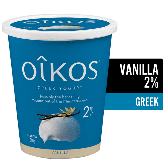 Oikos Greek Yogurt, Vanilla, Blended, 2% M.F., 750 g