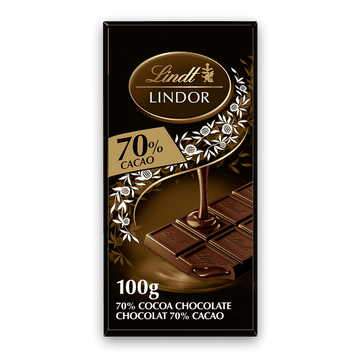 Lindt LINDOR 70% Cacao Dark Chocolate Bar, 100 Grams, 100g Chocolate Tablets