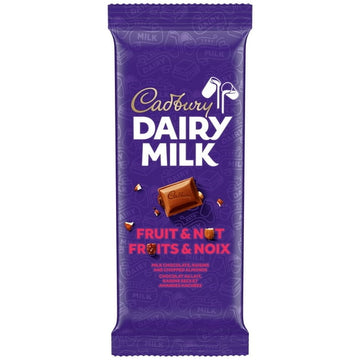 CADBURY DAIRY MILK, Fruit & Nut Chocolate Bar, CADBURY DAIRY MILK Milk Chocolate with Raisins and Chopped Almonds, 90 g, CADBURY DAIRY MILK FRUIT & NUT 90G 21