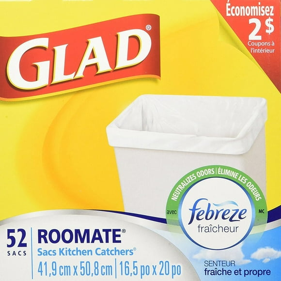 Glad Roomate Kitchen Catchers Garbage Bags with Febreze Freshness, 52 Count (Pack of 3)