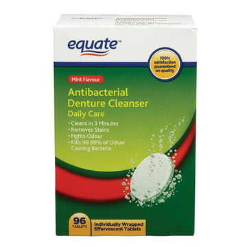Equate Antibacterial Denture Cleanser Daily Care Mint Flavour, 96 Individually Wrapped Tablet