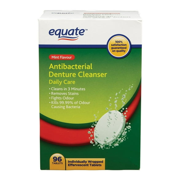Equate Antibacterial Denture Cleanser Daily Care Mint Flavour, 96 Individually Wrapped Tablet