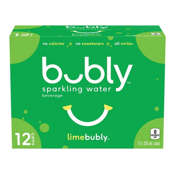 Bubly Lime Sparkling Water 12 x 355ml, Cans, 12x355mL