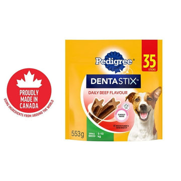 PEDIGREE DENTASTIX Oral Care Beef Flavour Adult Dog Treats - For Small Breeds - Reduces Plaque and Tartar Buildup - 35 Sticks, 35 Treats