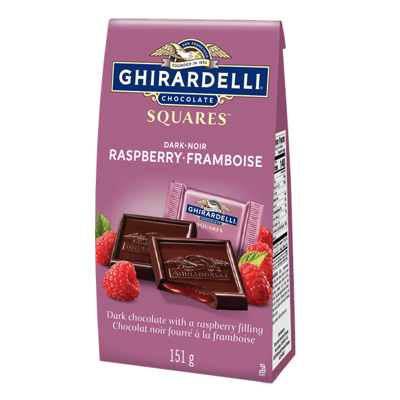 GHIRARDELLI Dark Chocolate Raspberry Squares Bag, 151g, GHIRARDELLI BAG DARK RASPBERRY 151G