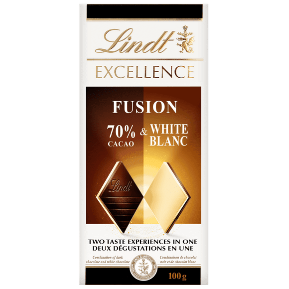 Lindt EXCELLENCE Fusion 70% Dark & White Chocolate Bar, 100g, LINDT EXCELLENCE FUSION DARK 70% WHITE&nbsp;100G
