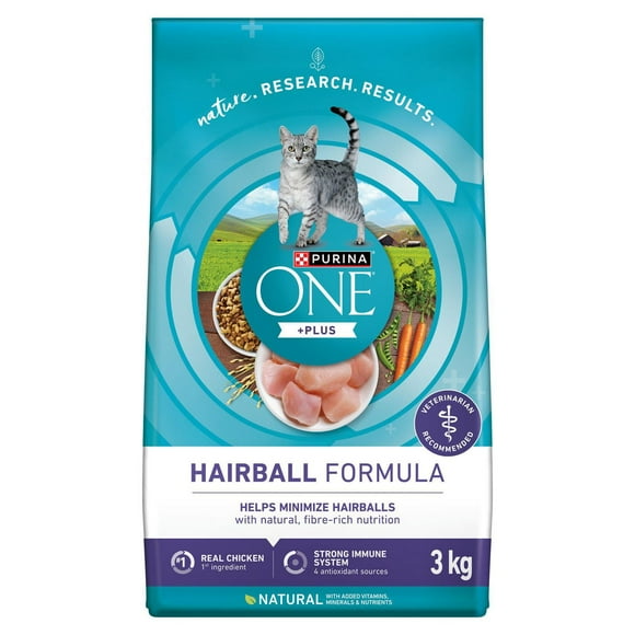 Purina ONE +Plus Hairball Formula Chicken, Dry Cat Food 3 kg, 3 kg
